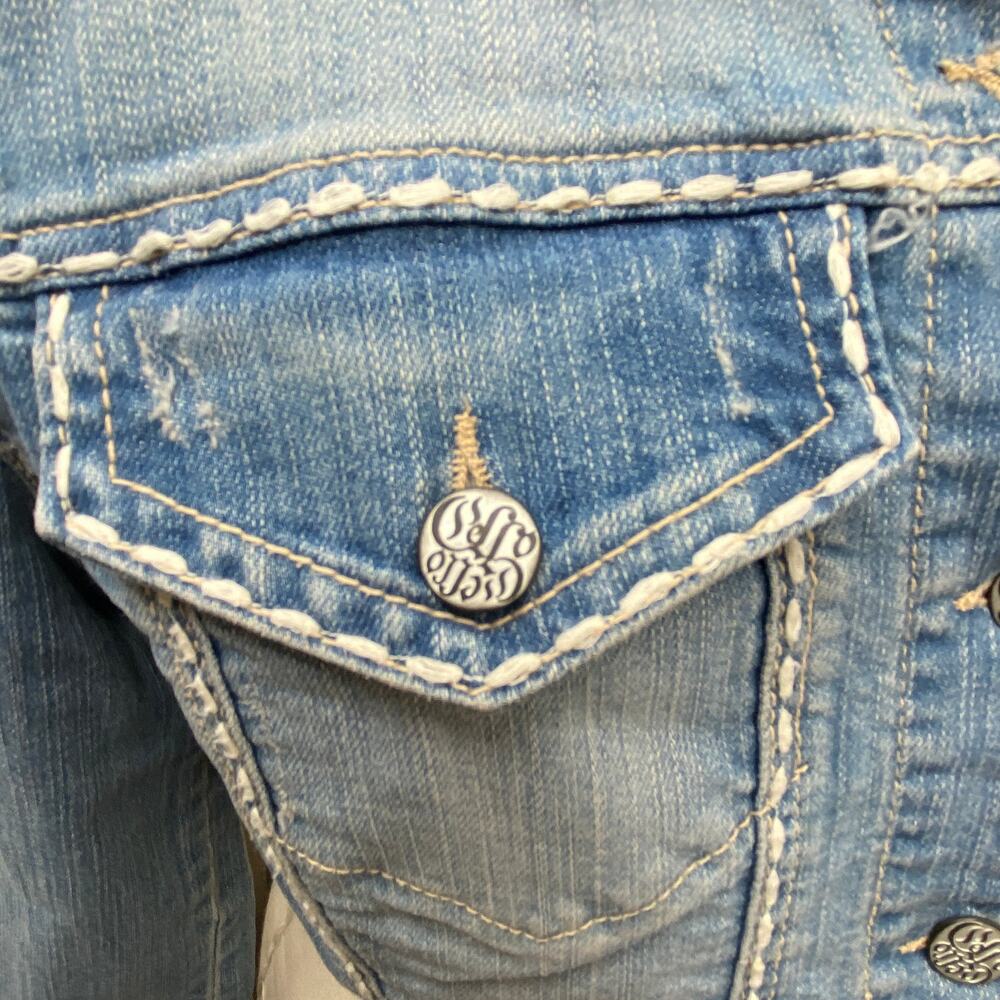 RTB Real Tough B itch Denim Jacket LARGE Biker Babe Blue Jean Embroidered Bling - Picture 10 of 12